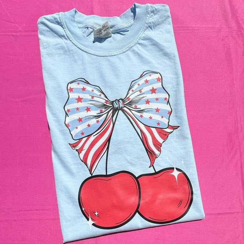 Star Spangled Cherry Coquette Comfort Colors T-Shirt 'NLB' Hoodie, Sweatshirt | DripVista.com