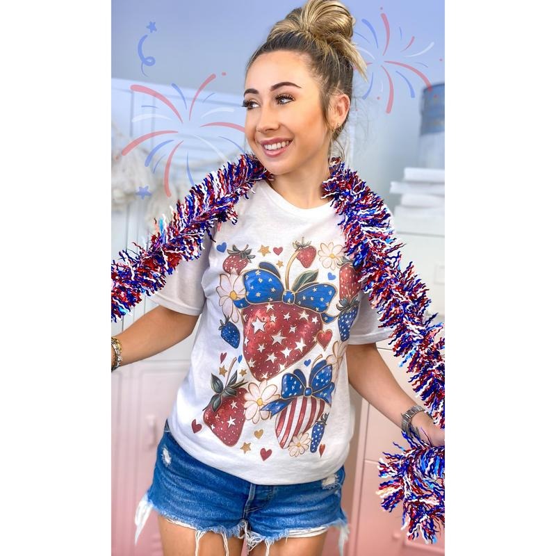 Stars and Stripes Strawberry Americana Graphic T-Shirt Hoodie, Sweatshirt | DripVista.com