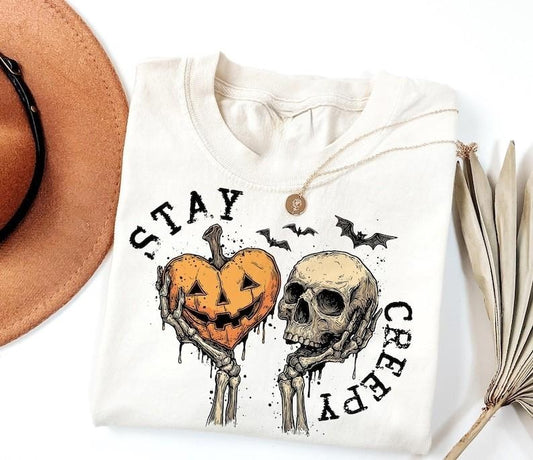 Stay Creepy Shirt, Retro Dripping Heart Halloween Tshirt, Skeleton Hand Spooky Graphic Tee, Grunge Horror Trendy Skeleton Shirt