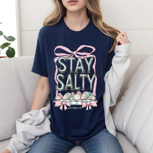 Stay Salty Christian T-Shirt Casual Style Crew Neck Short Sleeve T-Shirt Tops Trendy for Unisex