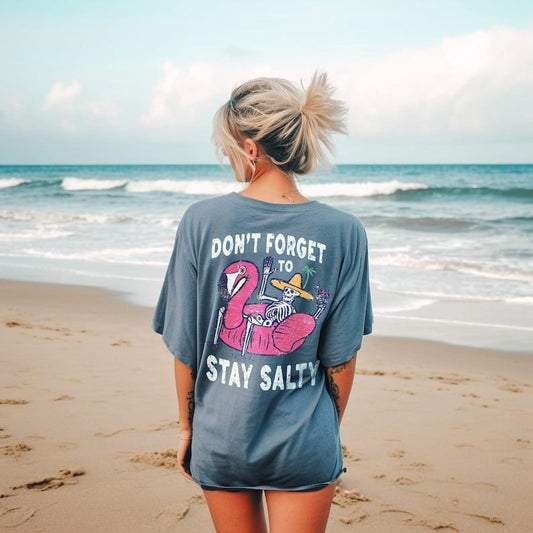 Stay Salty Tee, Salty Skeleton T-shirt, Summer T-shirt, Beach Tee, Salty T-shirt, Funny Skeleton Beach Tee, Size up for Oversized