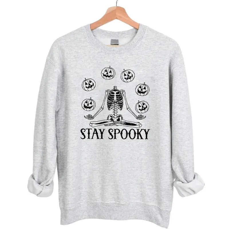 Stay Spooky Pumpkin Skeleton Sweatshirt Hoodie Tshirt, Halloween Gifts | DripVista.com