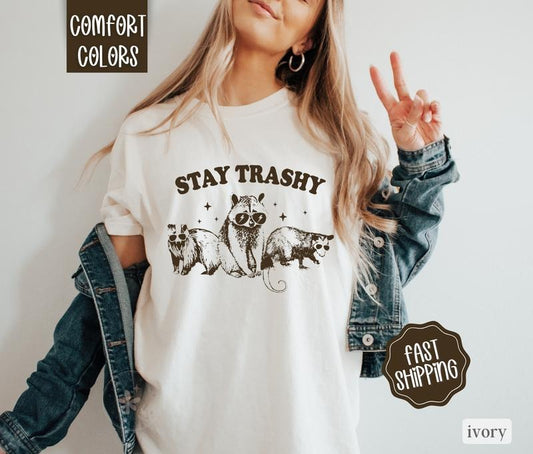 Stay Trash Shirt Comfort Colors, Raccoon Shirt, Oversized Graphic Tshirt, Vintage Tshirts, Funny Shirts