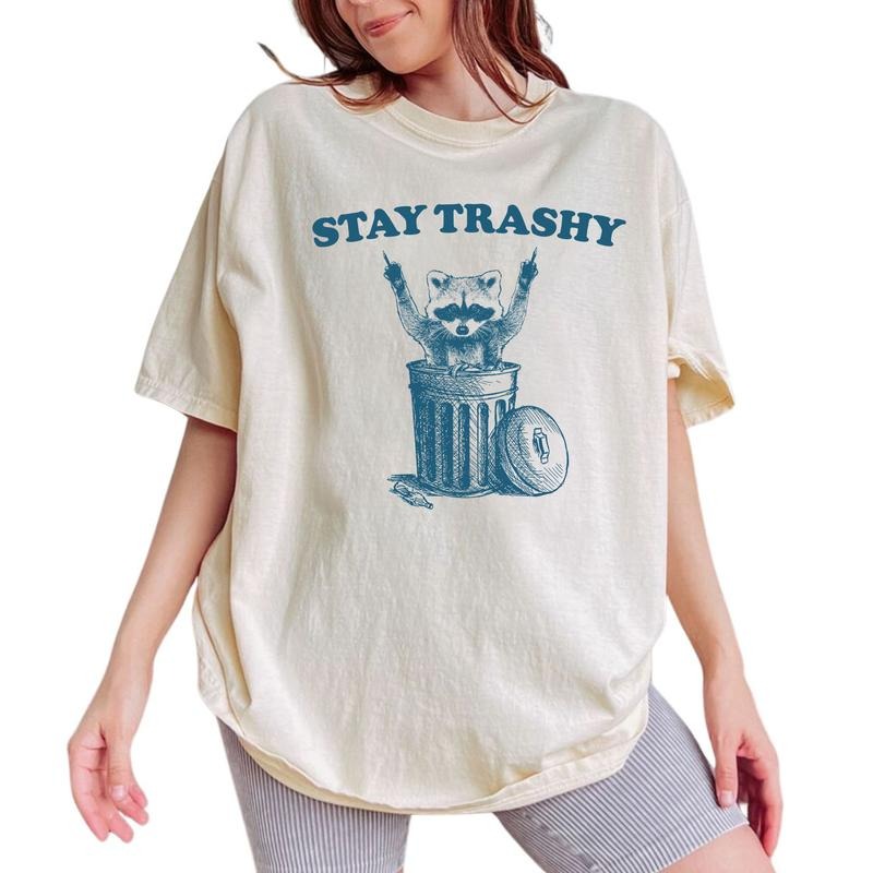 Stay Trashy Vintage Tee, Retro Funny Raccoon Graphic Tee Women, Trashy Raccoon Meme Shirts, Vintage Funny Raccoon Shirt, Animal Lover Shirts, Unisex Shirt, Menswear, Women's Tops, Womenswear, Cotton Fabric Relaxed Fit Chic Style