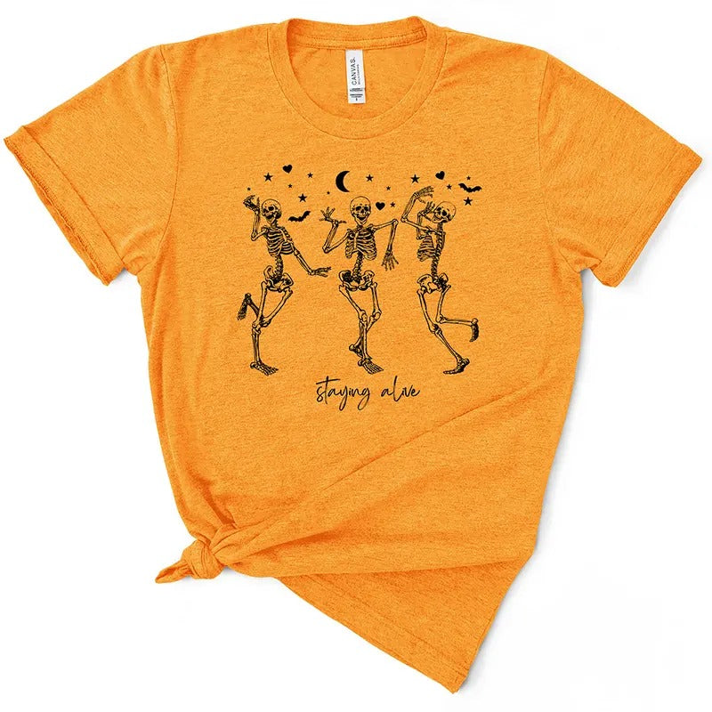 Staying Alive Funny Skeleton Halloween TShirt Hoodie, Sweatshirt | DripVista.com