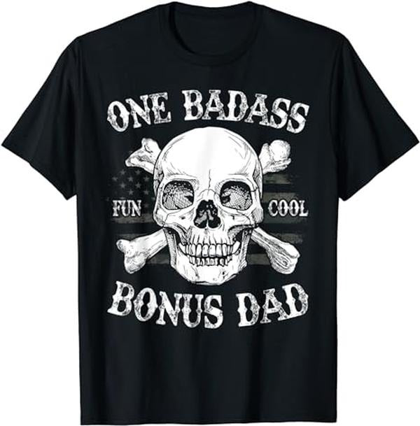 Stepdad T Shirt, Gifts For Stepdad, One Badass Bonus Dad Birthday Father's Day Stepdad  T-Shirt Menswear Casual Cotton...