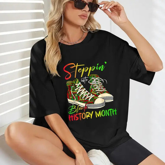 Stepping Into Black History Month Shirt Casual Style Crew Neck Short Sleeve T-Shirt Tops Trendy for Unisex, Perfect Gift