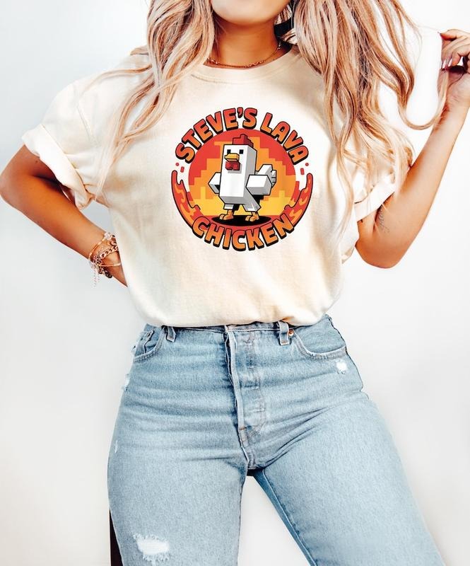 Steves Lava Chicken Restaurant Shirt, Minecraft Movie Custom Gift For Videogames Fans, Graphic Tee Personalized Gift Cotton Top