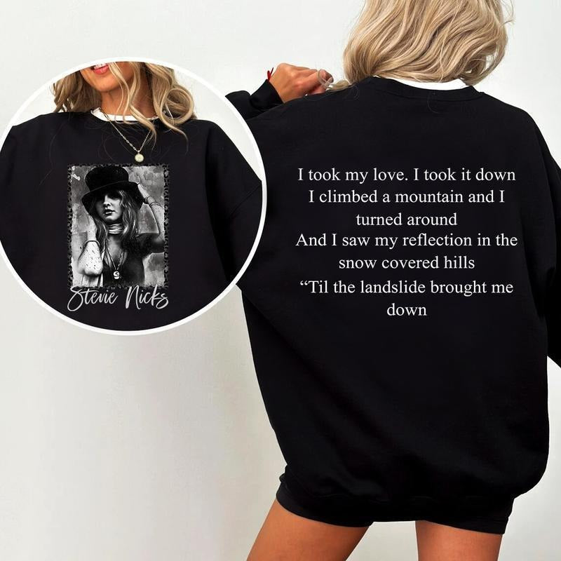 Stevie Nicks Til the landslide brought me down t-shirt, retro Stevie Nicks 90s sweatshirt hoodie | DripVista.com