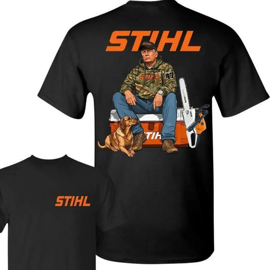 Stihl Trump 2 Sider T-shirt - Camo Workwear T-shirt, Trump With Chainsaw Graphic Sweatshirt, Funny Shirt, Trump Hoodie