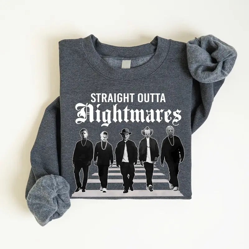 Straight Outta Nightmares Sweatshirt, Horror Movie Characters Sweatshirt, Horror Movie Killers Sweatshirt, Friends Horror Characters Sweatshirt, Halloween Scary
