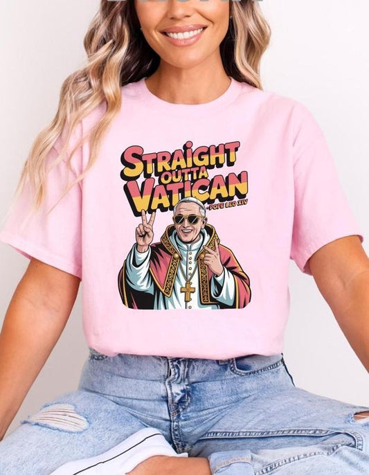 Straight Outta Vatican Pope Leo XIV Funny American Pope Shirt Hip Hop Pope Meme Graphic T-Shirt Gift, Trendy Looks, Stay Ahead of
