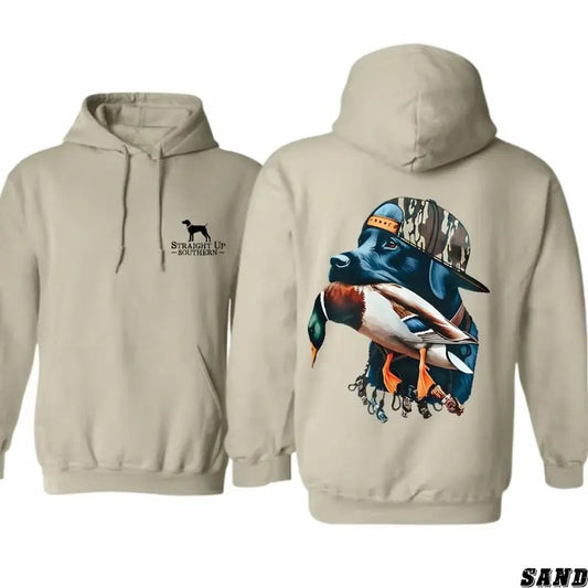 Straight Up Southern Hoodie - Bold Black Hunting Dog with Duck Graphic Hoodie, Perfect for Outdoorsmen and Waterfowl Hunters, Unisex Hoodie for Adventure and Style Menswear Sweaters, Casual Hoodie, Trendy Hoodie