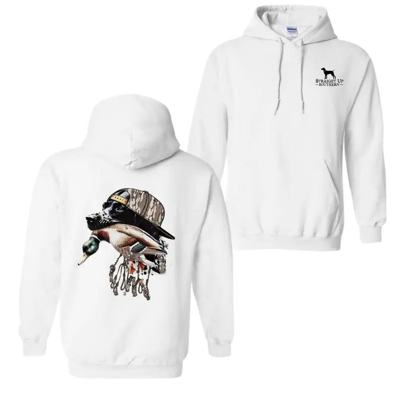 Straight Up Southern Hoodie - Duck Hunting Dog with Camo Hat Design, Unisex Menswear Stylish Menswear Stylish Menswear...