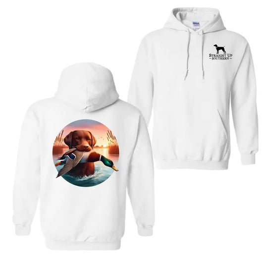 Straight Up Southern Hoodie, Bold Hunting Dog with Duck Graphic, 2 Sided Hoodie For Men And Women, Trendy Shirt