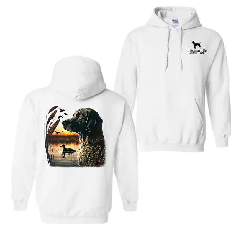 Straight Up Southern T-Shirt, Hoodie Featuring A Hunting Dog And Sunset Scene, Rustic Outdoor, Perfect For Hunting...