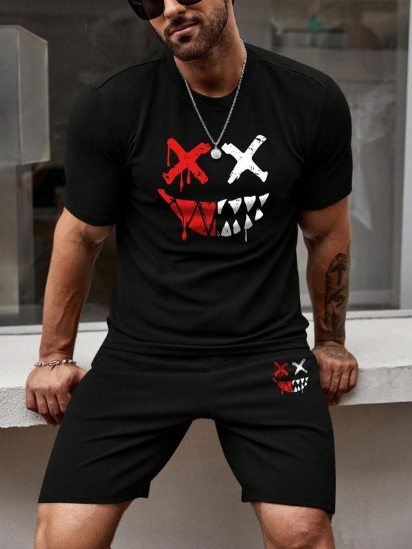 Straw hat pirates Set Men'WB shield Cartoon Graphic Print Round Neck Tee & Drawstring Waist Shorts Set, Regular Fit...