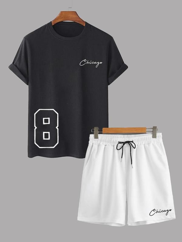 Straw hat pirates Set Men'WB shield Figure Print Tee & Drawstring Waist Pocket Track Shorts Set, Loose Crew Neck Short...