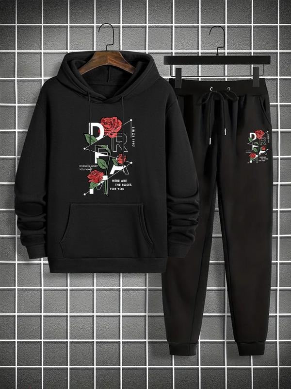 Straw hat pirates Set Men'WB shield Letter & Rose Print, Regular Fit Fashion Pocket Drawstring Sweatshirt & Grommet...