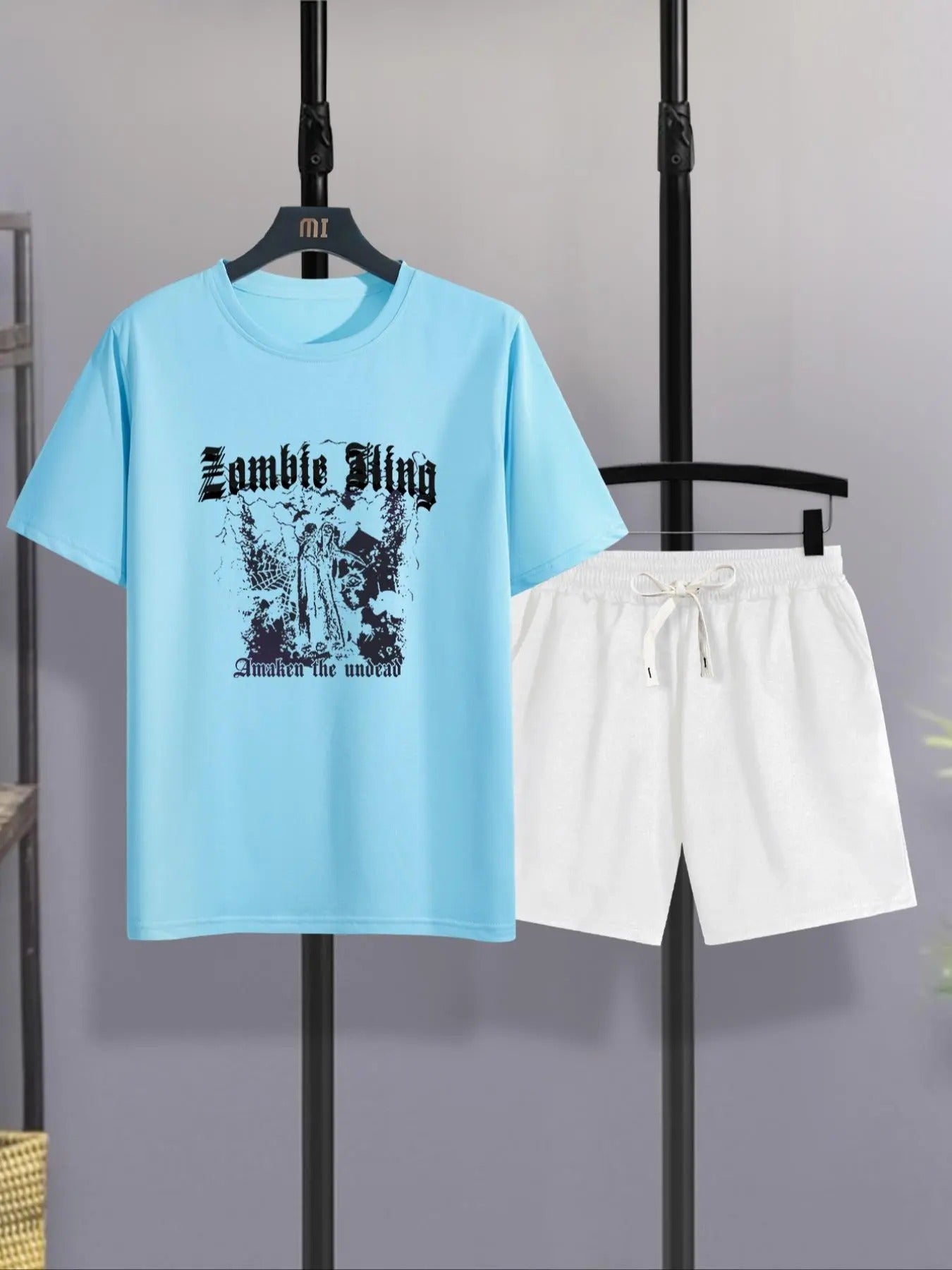 Straw hat pirates Set Men'WB shield Letter Graphic Print Tee & Drawstring Waist Shorts Set, Regular Fit Casual Short...