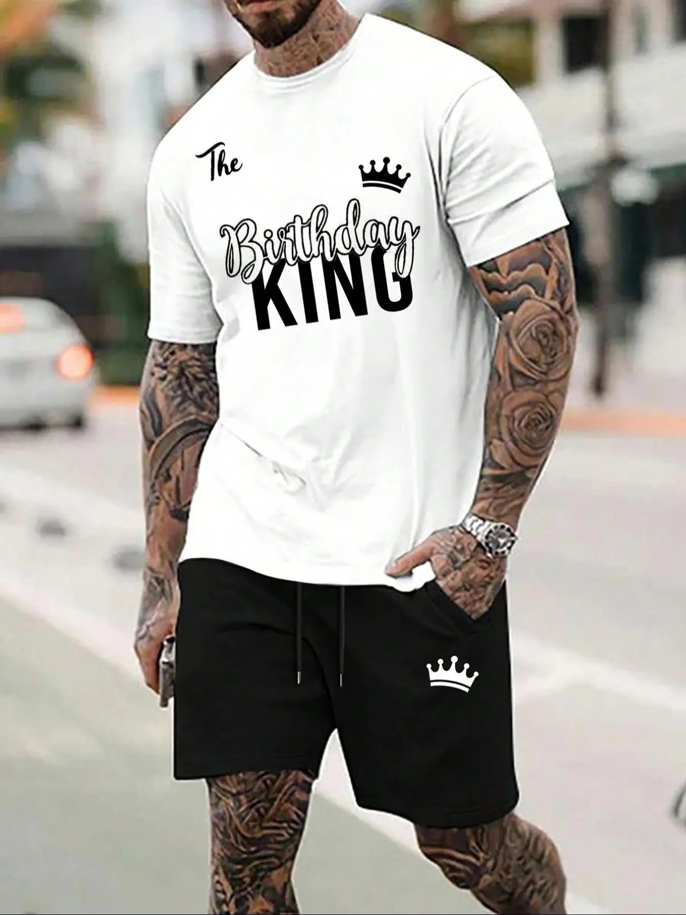 Straw hat pirates Set Men'WB shield Letter Print Drawstring Pocket Set, Summer TNF, Regular Fit Short Sleeve Tee &...