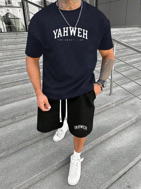 Straw hat pirates Set Men'WB shield Letter Print Short Sleeve Tee & Shorts Set, Regular Fit Casual Round Neck T-shirt &...