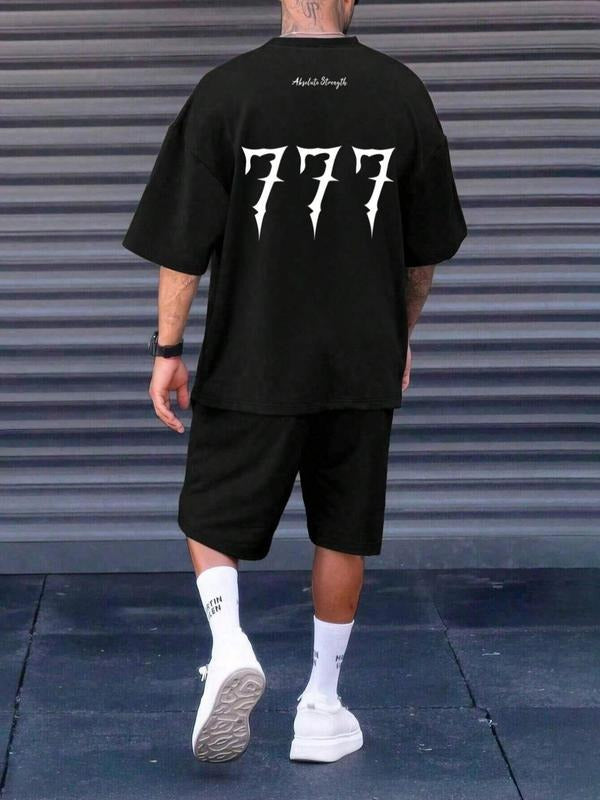 Straw hat pirates Set Men'WB shield Letter Print Short Sleeve Tee & Track Shorts Set, Loose Casual Round Neck T-shirt &...