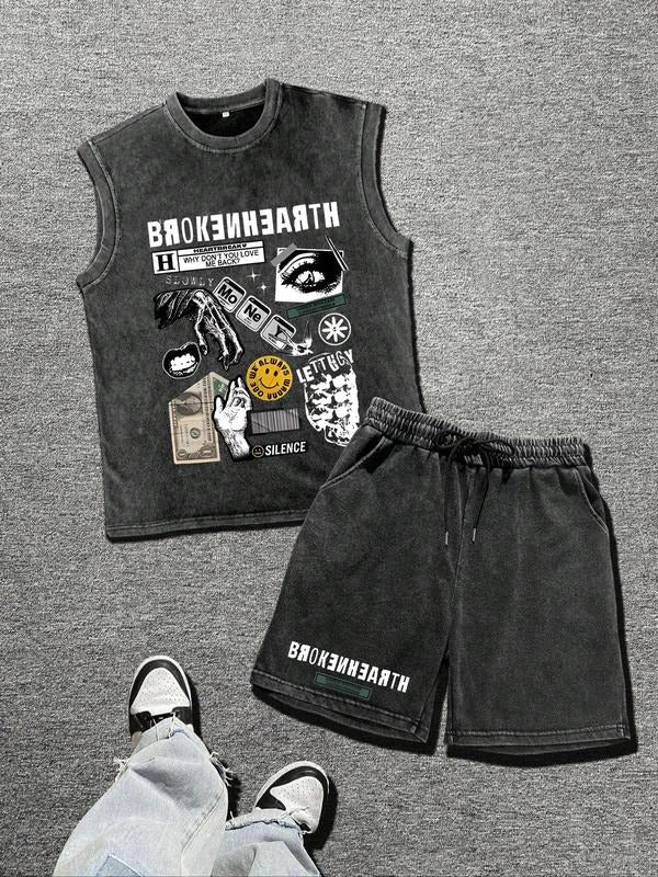 Straw hat pirates Set Men'WB shield Letter Print Tank Top & Shorts, Regular Fit Casual Sleeveless Top & Track Shorts,...