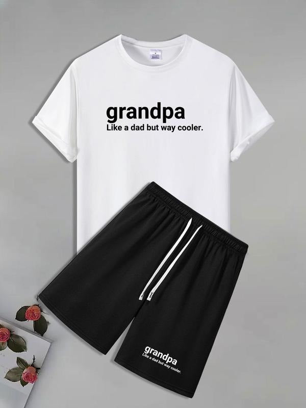 Straw hat pirates Set Men'WB shield Regular Fit Grandpa & Letter Print Short Sleeve Tee & Shorts, Casual Round Neck...