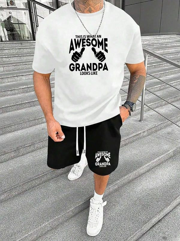 Straw hat pirates Set Men'WB shield Regular Fit Grandpa & Letter Print Short Sleeve Tee & Shorts, Casual Round Neck...