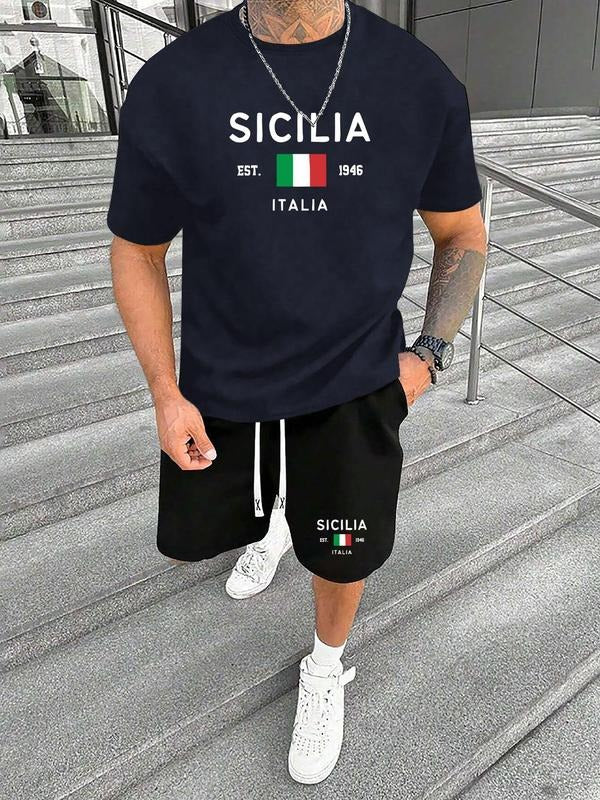 Straw hat pirates Set Men'WB shield Regular Fit Italy Flag Print Short Sleeve Tee & Shorts Set, Casual Round Neck T-shirt...