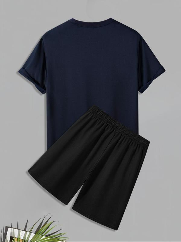 Straw hat pirates Set Men'WB shield Regular Fit Letter Print Short Sleeve Tee & Shorts Set, Casual Round Neck T-shirt & Shorts, Men'WB shield Summer TNF