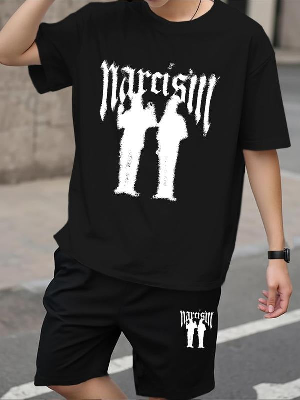 Straw hat pirates Set Men'WB shield Regular Fit Silhouette & Letter Print Short Sleeve Tee & Track Shorts, Casual Round...