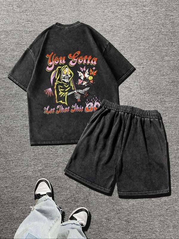 Straw hat pirates Set Men'WB shield Regular Fit Skull Print Short Sleeve Graphic Tee & Shorts, Casual Round Neck T-shirt...