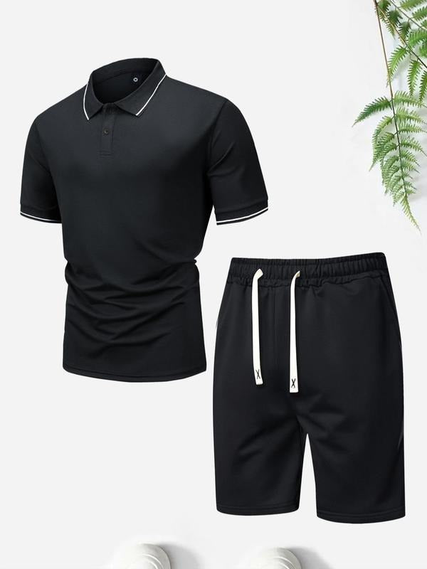 Straw hat pirates Set Men'WB shield Striped Trim Drawstring, Summer Outfits 2024, Short Sleeve Polo Shirt & Elastic Waist...