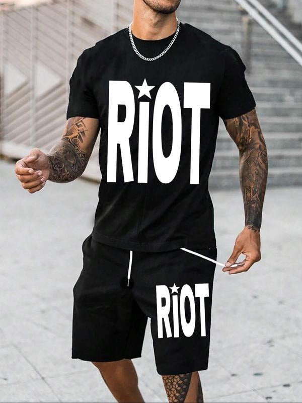 Straw hat pirates Set Men'WB shield Summer 2024 Letter Print Tee & Drawstring Waist Shorts Set, Regular Fit Round Neck...