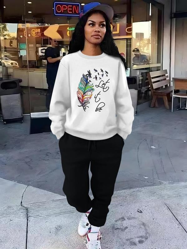 Straw hat pirates Set Women'WB shield Graphic Drop Shoulder Sweatshirt & Plain Pocket Elastic Waist Pants, Casual Fashion...