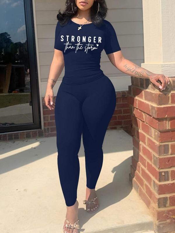 Straw hat pirates Set Women'WB shield Letter Print Crop Tee & Skinny Pants, Casual Fashion Cozy Round Neck Short Sleeve T-Shirt & Trousers for Daily Outdoor Wear, Ladies Summer TNF, Womenswear style 02