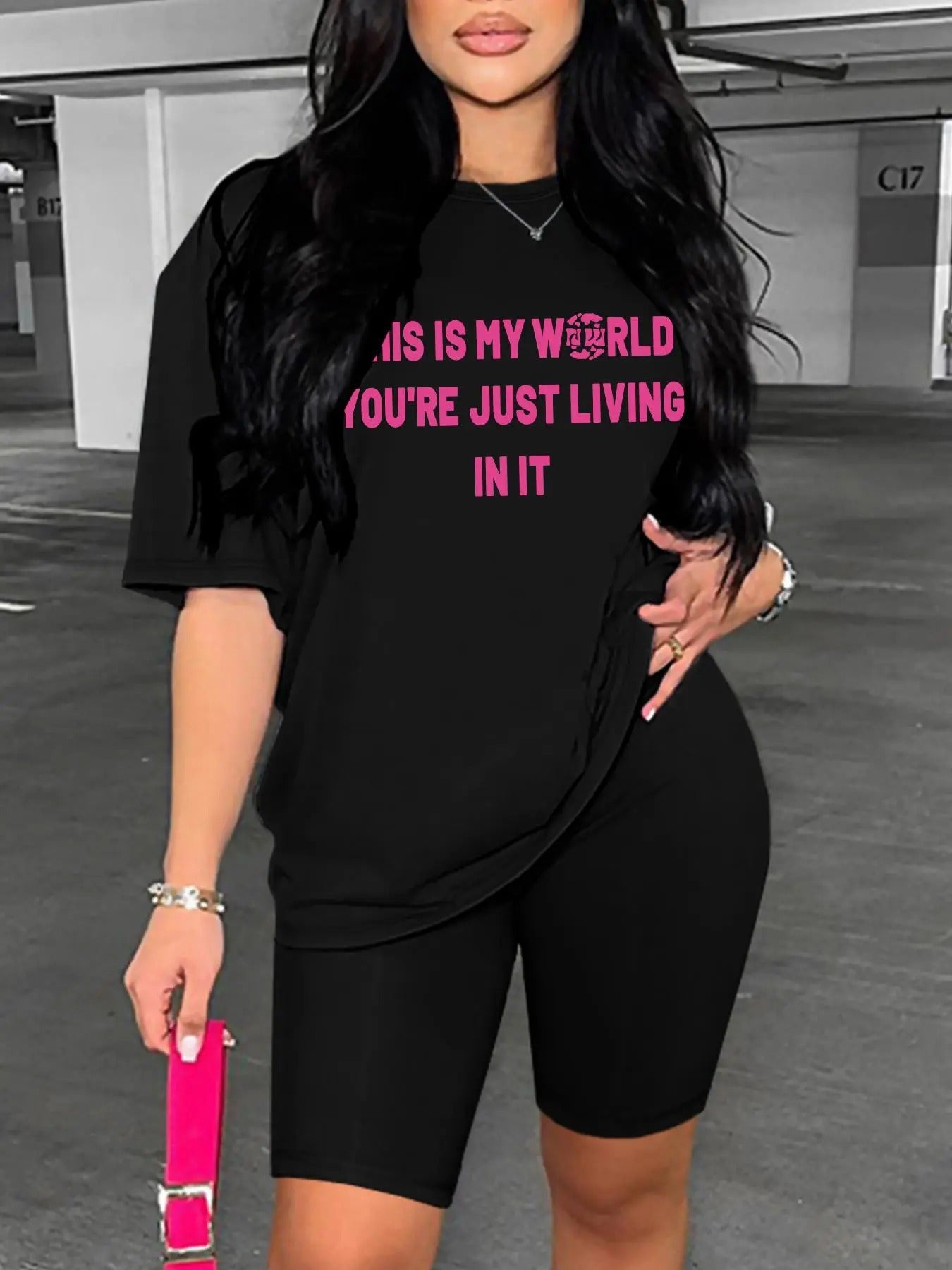 Straw hat pirates Set Women'WB shield Letter Print Drop Shoulder Tee & Elastic Waist Shorts, Casual Fashion Cozy Half Sleeve T-shirt & Skinny Shorts for Daily Outdoor Wear, Ladies Summer TNF