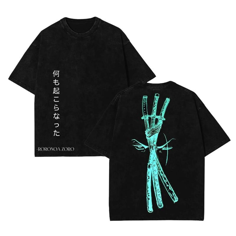 Straw hat pirates Straw hat pirates Washed Tee, Zoro Green Vintage Washed Tee Vintage Graphic 90s, Unisex Oversize Anime...