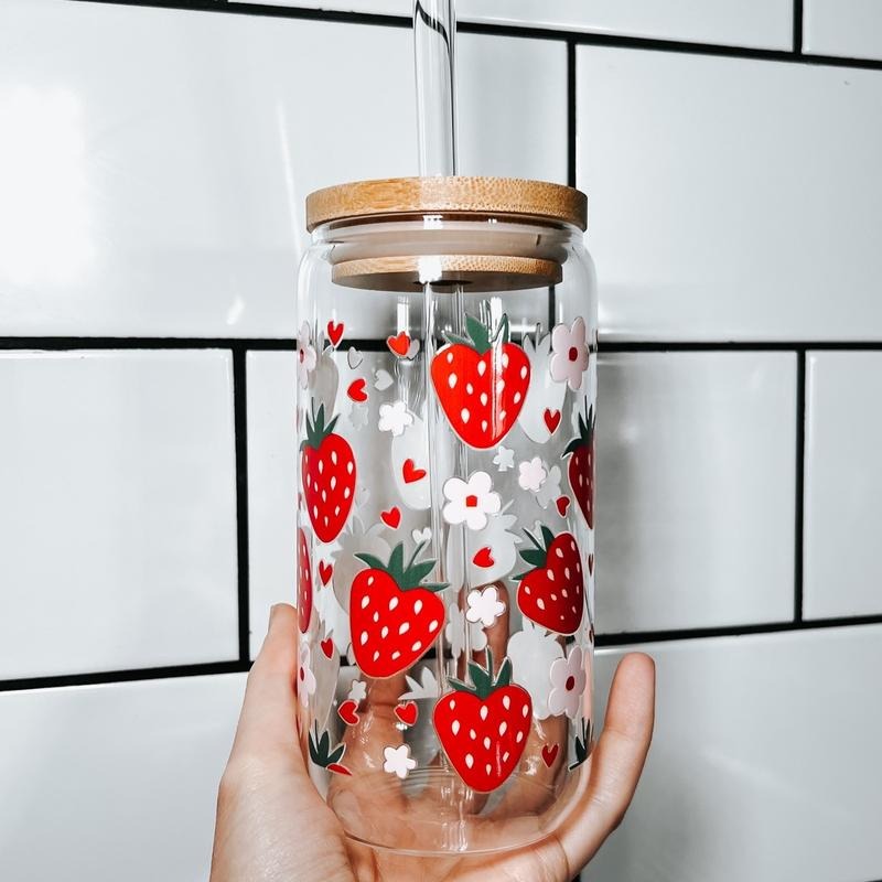 Strawberry Summer Libbey Glass Can w/ Straw T-Shirts, Hoodie, Sweatshirt | DripVista.com