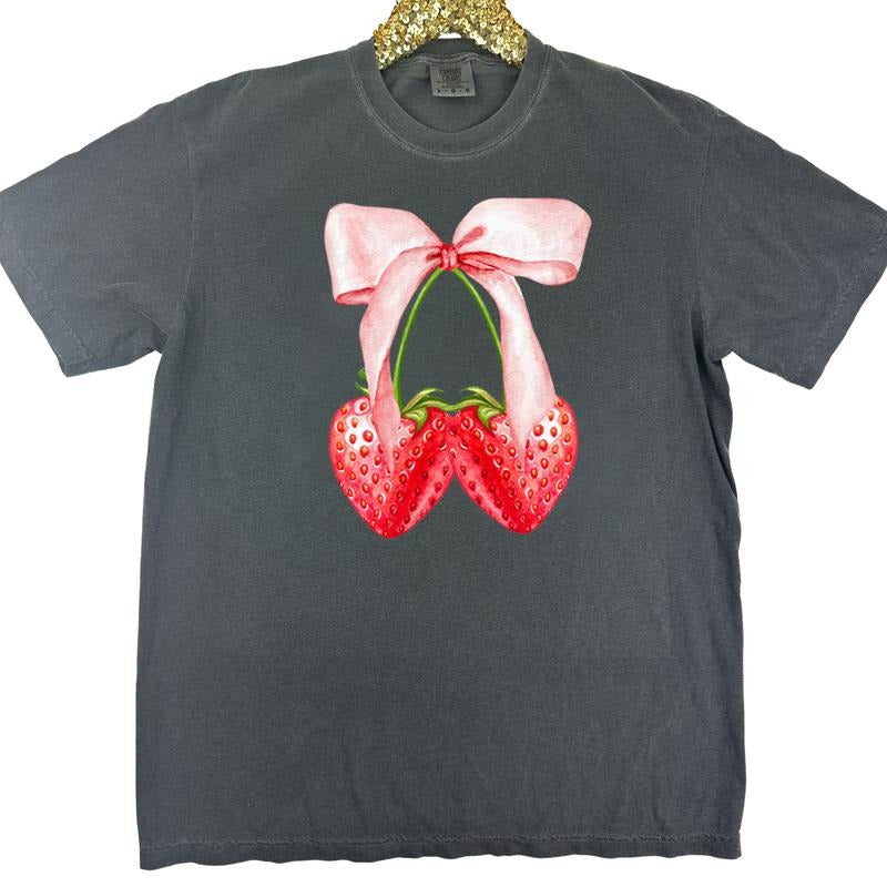 Strawberry Bow Coquette Comfort Colors T-Shirt Hoodie, Sweatshirt | DripVista.com