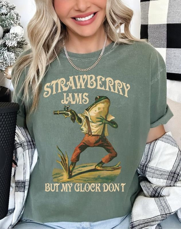 Strawberry Jams But My Glock Don't  Tee Shirt , Funny Frog T-Shirt, Funny Meme T-Shirt