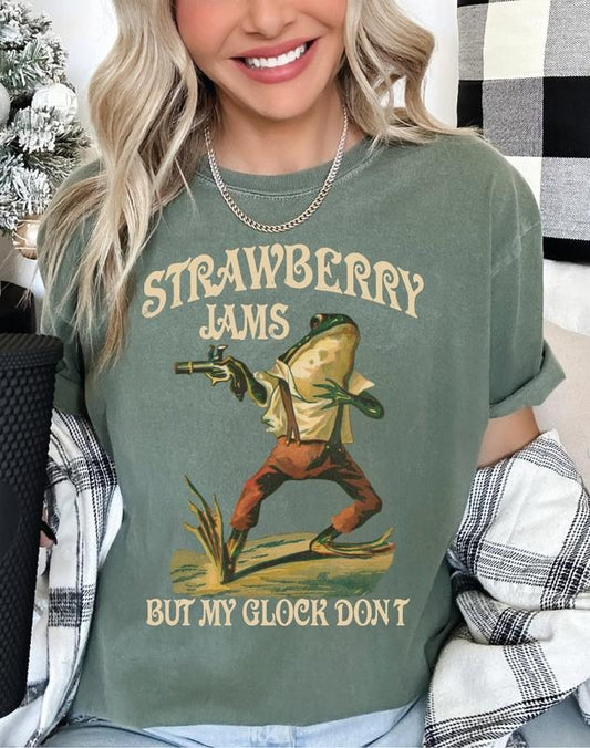 Strawberry Jams But My Glock Don't  Tee Shirt , Funny Frog T-Shirt, Funny Meme T-Shirt