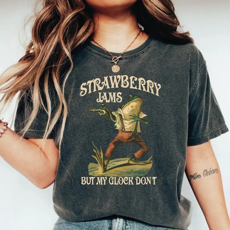 Strawberry Jams But My Glock Don't Shirt ,Funny Frog Shirt, Funny Meme Shirt LS838 Hoodie, Sweatshirt | DripVista.com