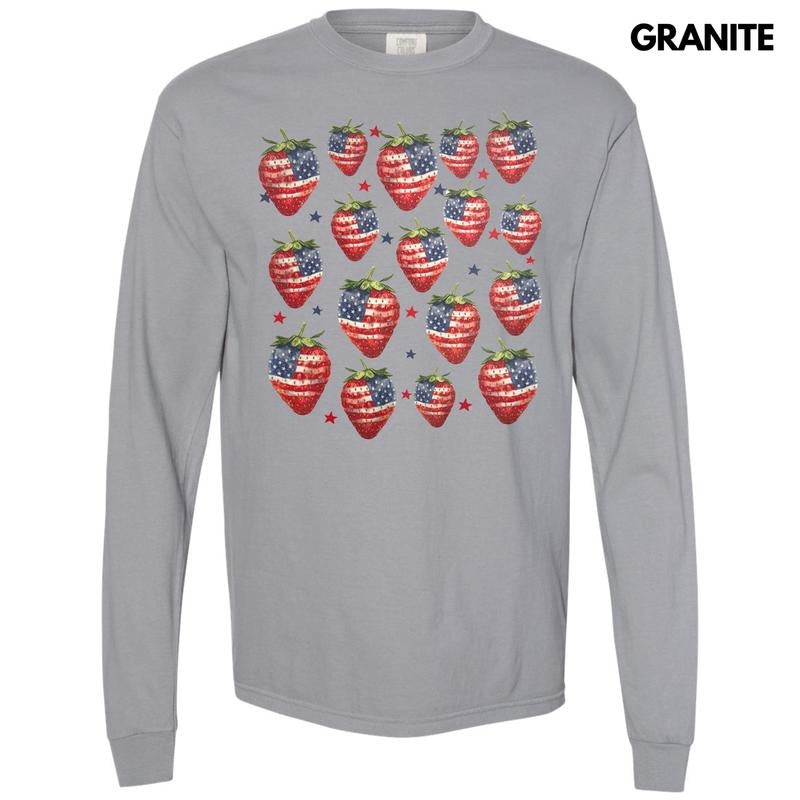 Strawberry USA Long Sleeve Comfort Colors T-Shirt Hoodie, Sweatshirt | DripVista.com
