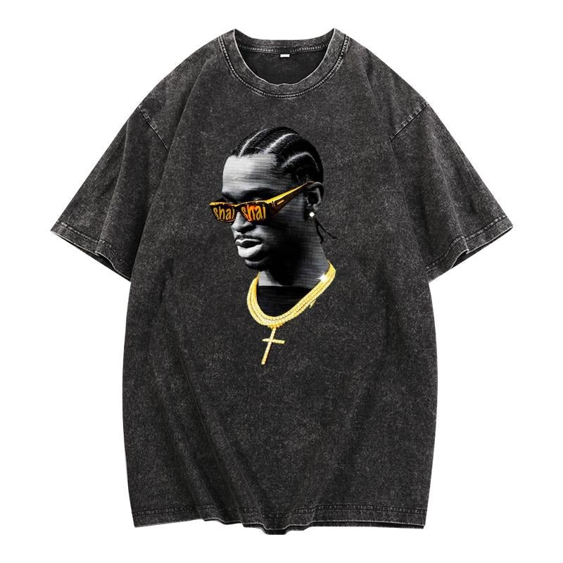 Street - Style Washed Lightsaber brand - Shirt Featuring WB shield Trendy Portrait with Statement Gold