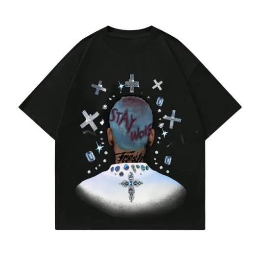Street Life Men's Hip Hop Portrait Printed Short Sleeve T-Shirt, Sweatshirt, Hoodie Size S- 3XL,Gift For Women Top Womenswear Underwear Humen, Underwear Tshirt Lady Streetwear Human Shortsleeve Shoe Tropical Round Neck