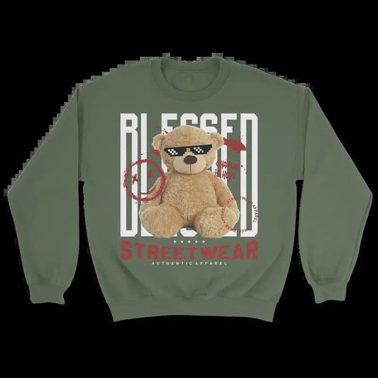 Streetwear Blessed Bear - Oversized Sweatshirt - Comfortable 100% Cotton - Graphic Sweatshirt  Menswear