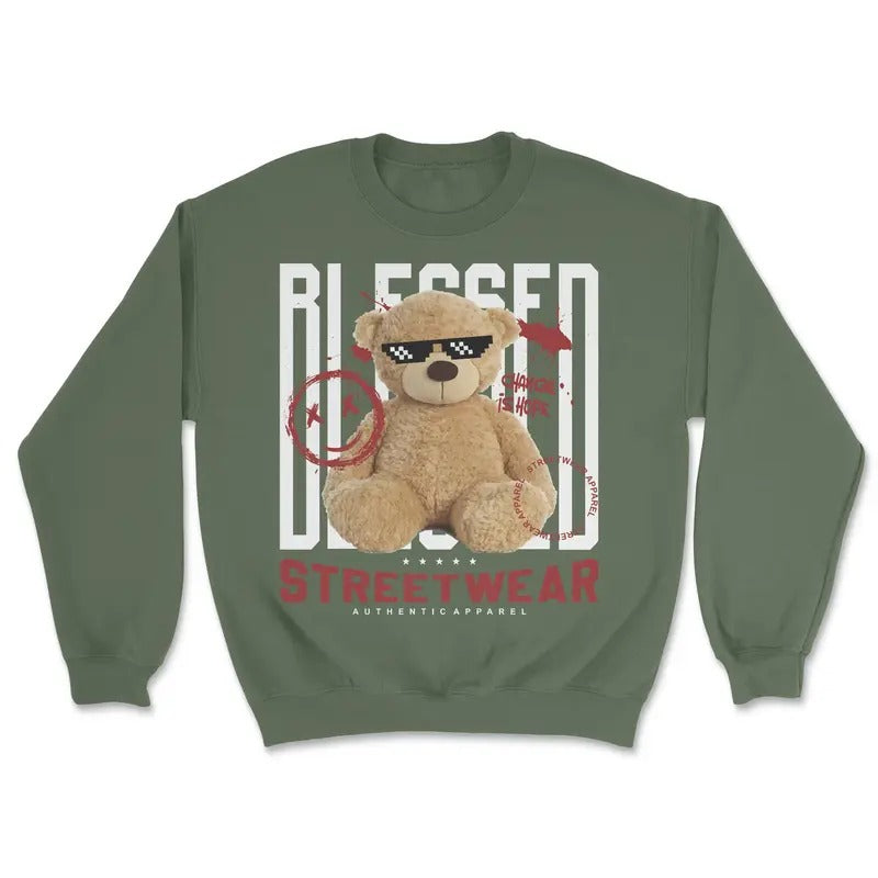 Streetwear Blessed Bear Sweatshirt - Comfortable 100% Cotton - Graphic Sweatshirt  Menswear T-Shirts, Hoodie | DripVista.com